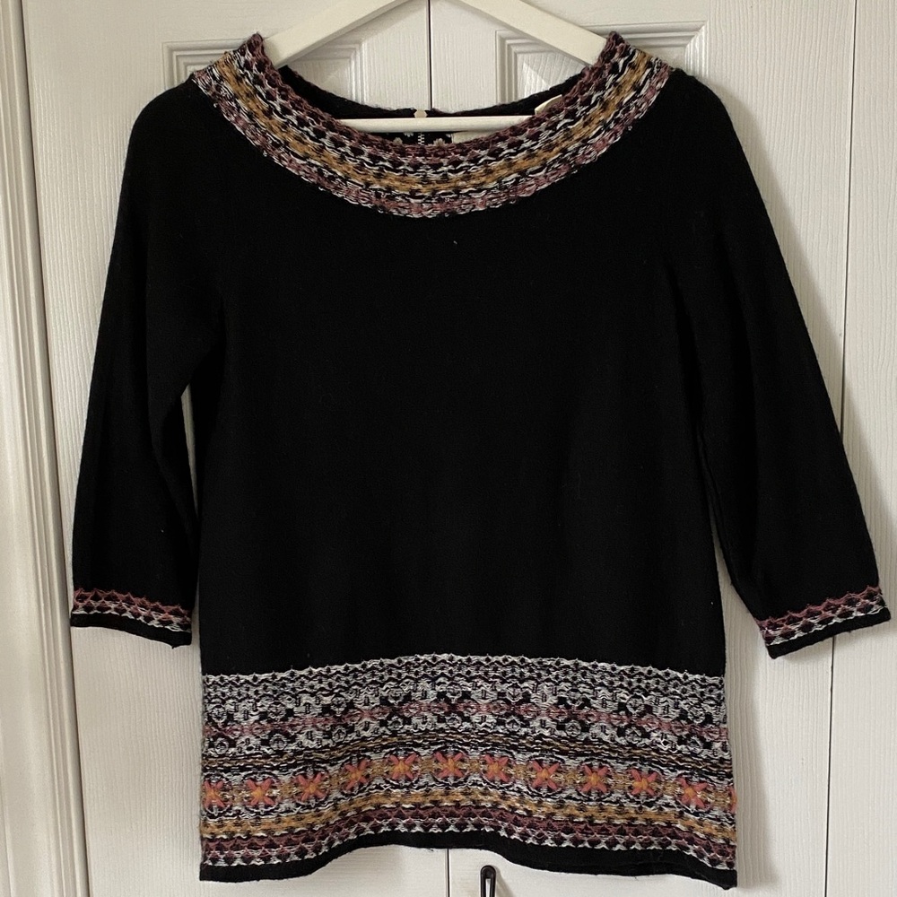 Anthropologie reverse Fair Isle pullover black zip back Scandinavian soft Size S